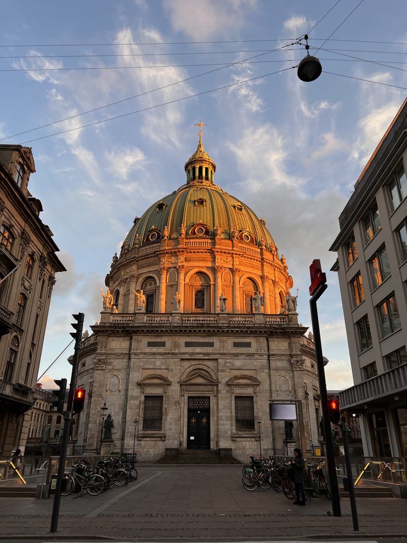 The Marble Church dome and façade beneath a blue sky