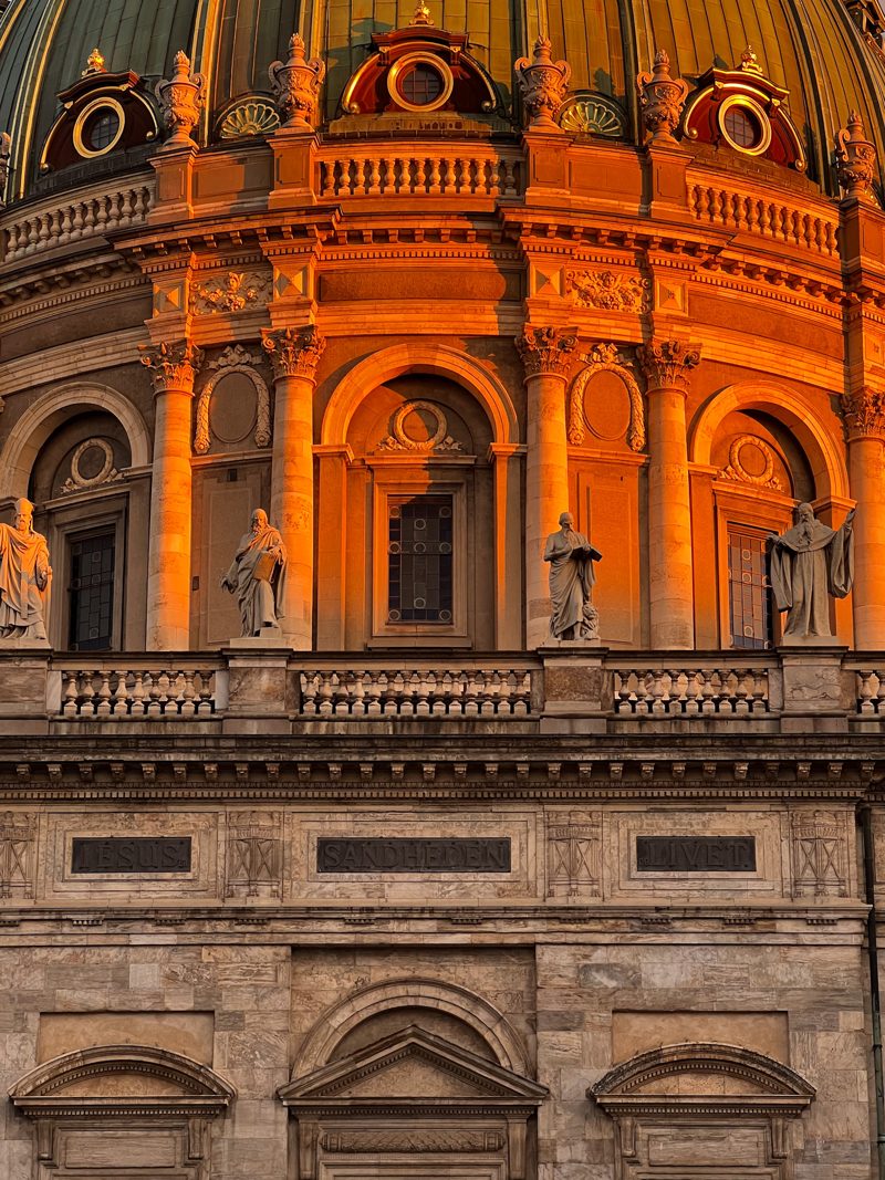 Warm evening light on the Marble Church columns