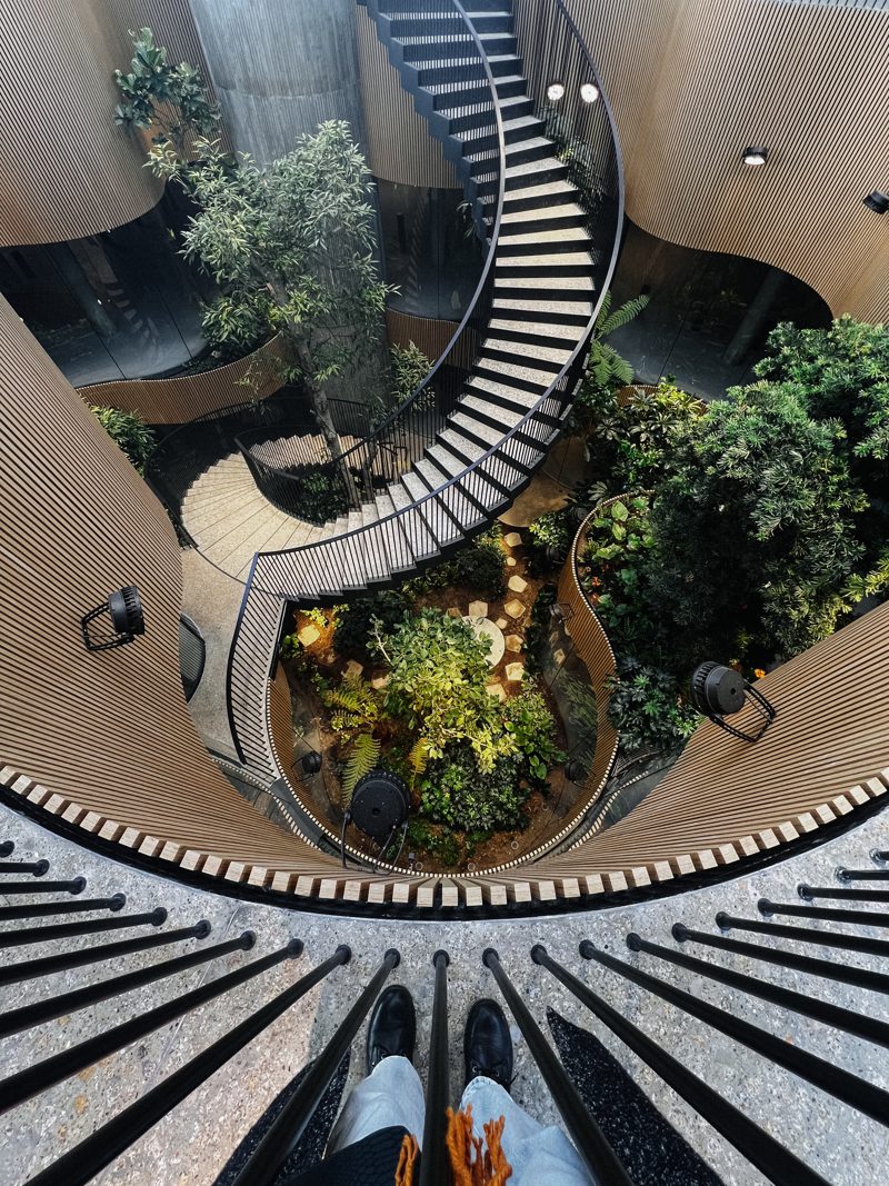 The spiral greenhouse of Opera Park from above