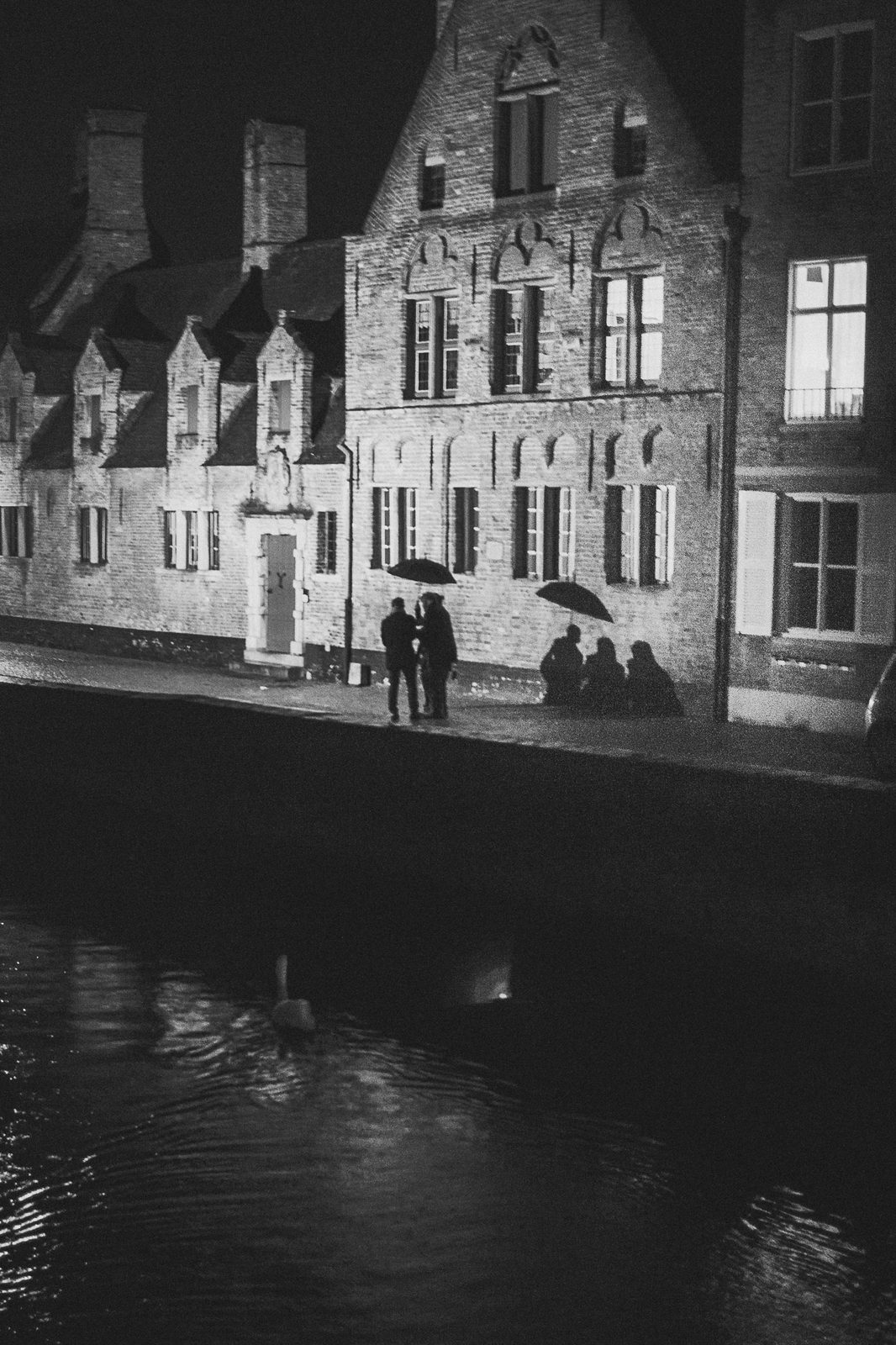 Canal house at night, Bruges, Belgium
