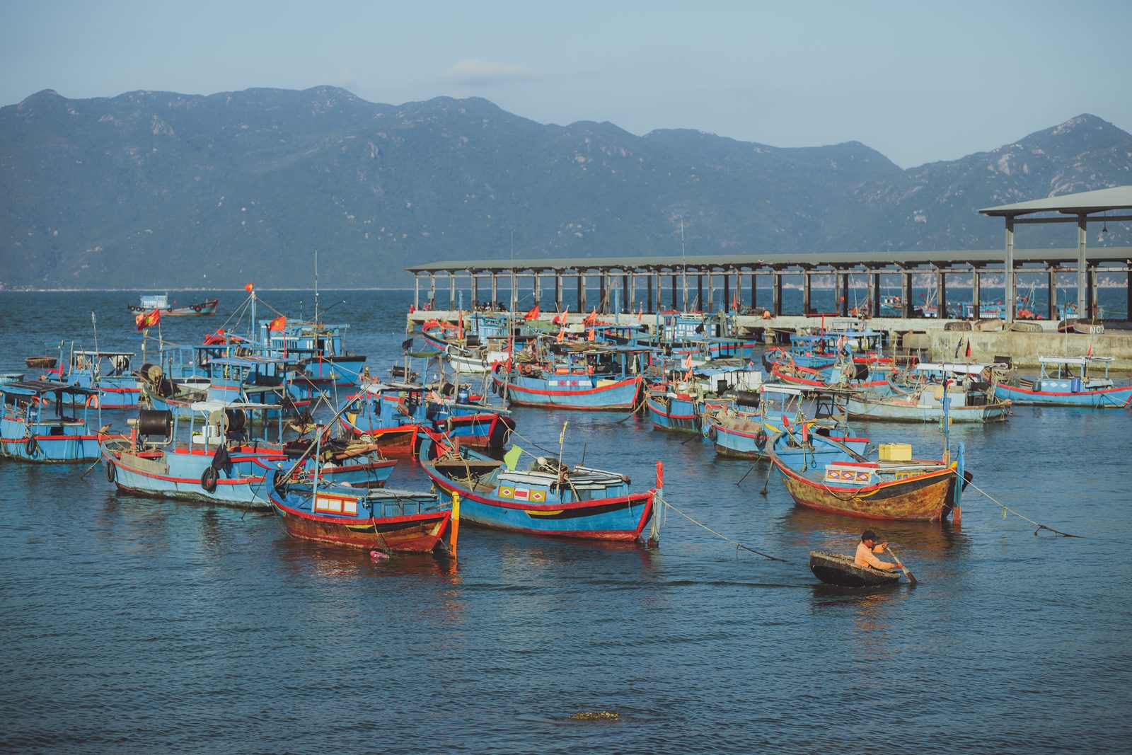 Colourful fishing boats in the harbour, Vietnam