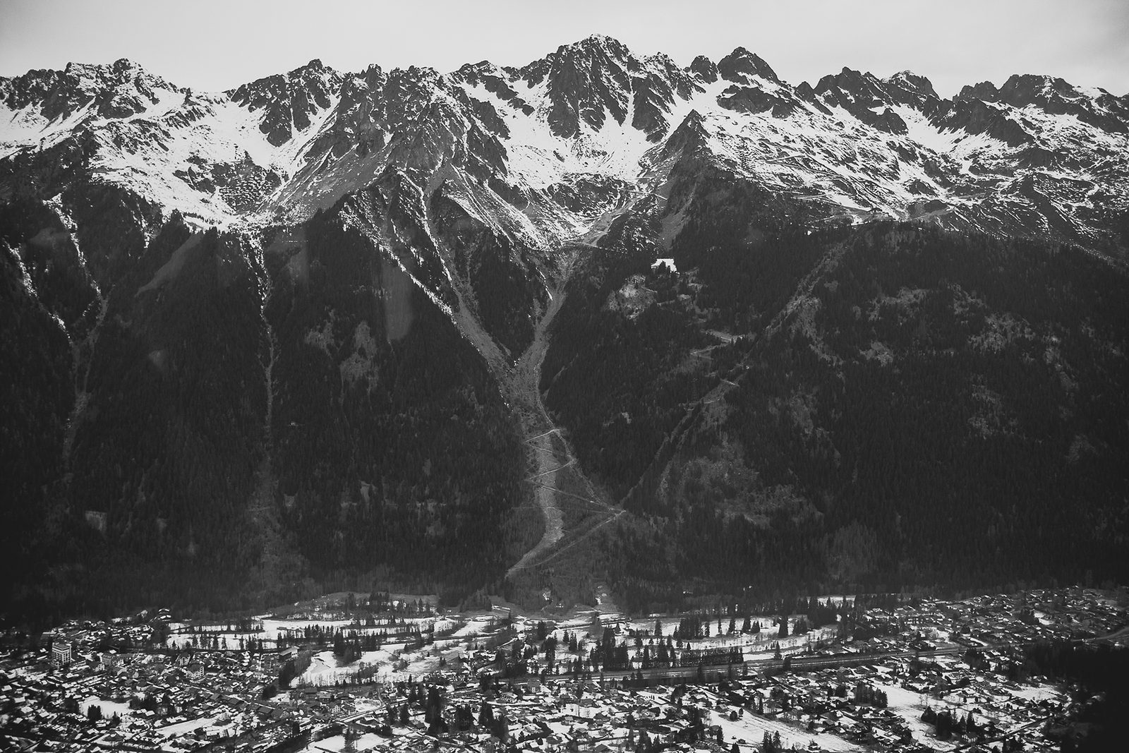 Snowy ridges above the valley, Chamonix-Mont-Blanc, France