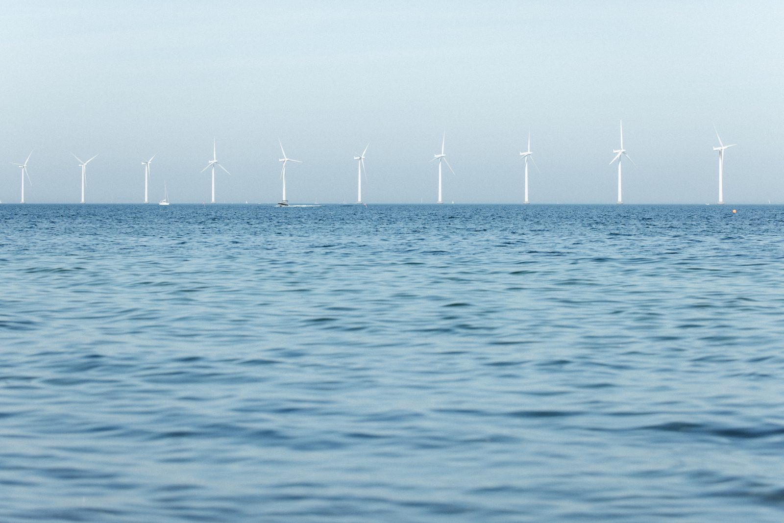 The sea and offshore wind turbines, Copenhagen, Denmark