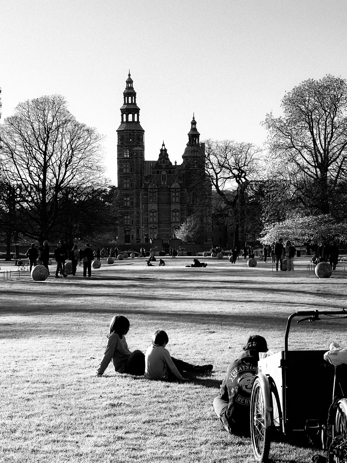 Rosenborg Castle and people on the grass, Copenhagen, Denmark